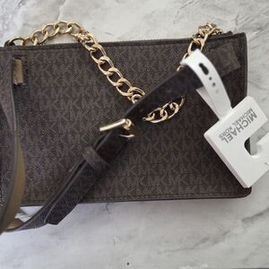 Michael Kors Dark Brown Shoulder Bag with Gold Chain